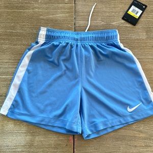 NWT Nike Dry-fit unisex youth small sky blue and white soccer shorts